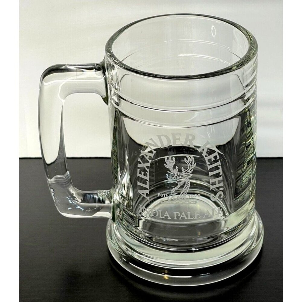 Alexander Keith's INDIA PALE ALE etched Glass Beer Glass stein 5"H X 3"D